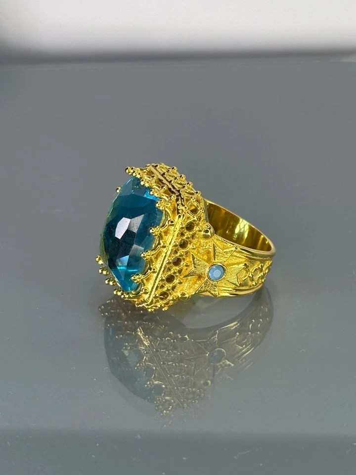 Anillo para hombre aguamarina de plata de ley, diseño simbólico cristiano del rey real Foto 4 de 4