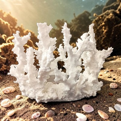Pottery Barn Faux Coral Candle Holder Pillar White Resin Beach House Coastal 