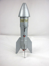 Vintage Mechanical Coin Rocket Bank Berzac Astro Mfg - Matte Cast Metal -Works
