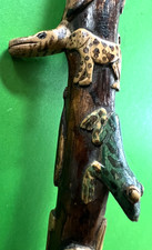 Exceptional Antique Miniature Folk Art Animals Carved Walking Stick Cane