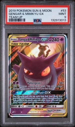 Pokémon Gengar & Mimikyu GX TAG TEAM Ultra Rare Holo Team Up 53/181 PSA 9