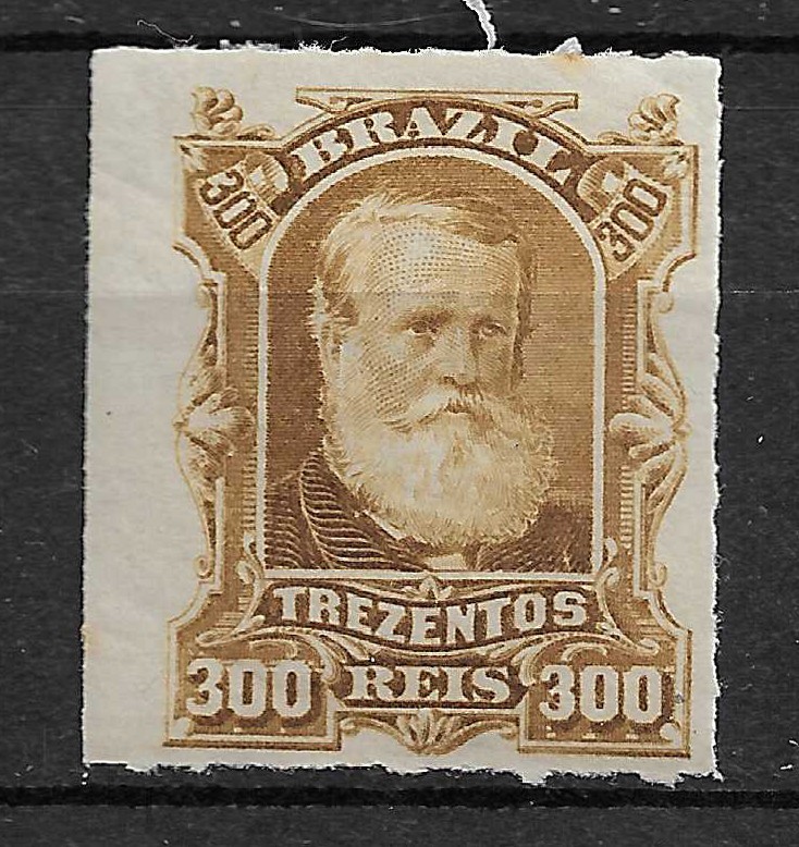Brazil 1878-1878  Dom Pedro 300R bister rouletted   Scott #75  MH