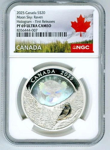 2025 $20 CANADA 1OZ SILVER MOON SKY RAVEN NGC PF69 PROOF HOLOGRAM FIRST RELEASES