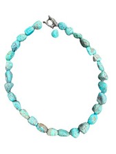 FAS Turquoise Natural Nugget Beads Sterling Silver Necklace 16