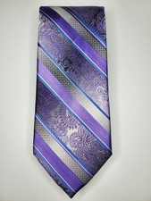 Van Heusen Tie / Purple Striped / 100 Silk / L-57in W-3.25in