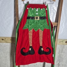 Elf Red  Green Christmas Apron- Men Or Women- Soft Felt Front W Ties- One Size