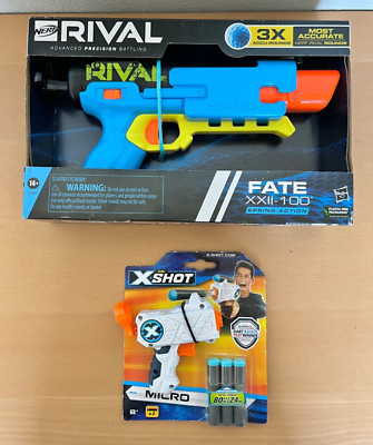 Lot of 2 Dart Toys Nerf Rival Fate XXII-100 Blaster & Zuru X-Shot Micro Blaster