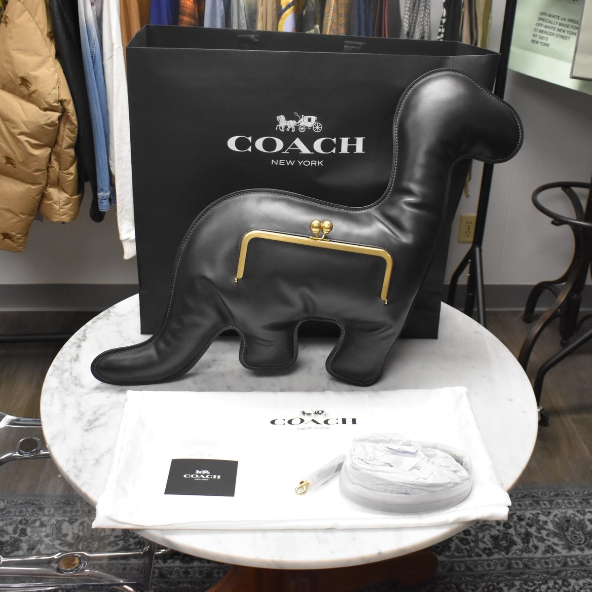 NWT Coach Dino Kisslock Frame Bag Black Leather Oversized w