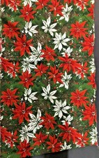 Vintage 1960s Christmas Poinsettia Pine Cone Sewing Fabric Material Scrap Pillow