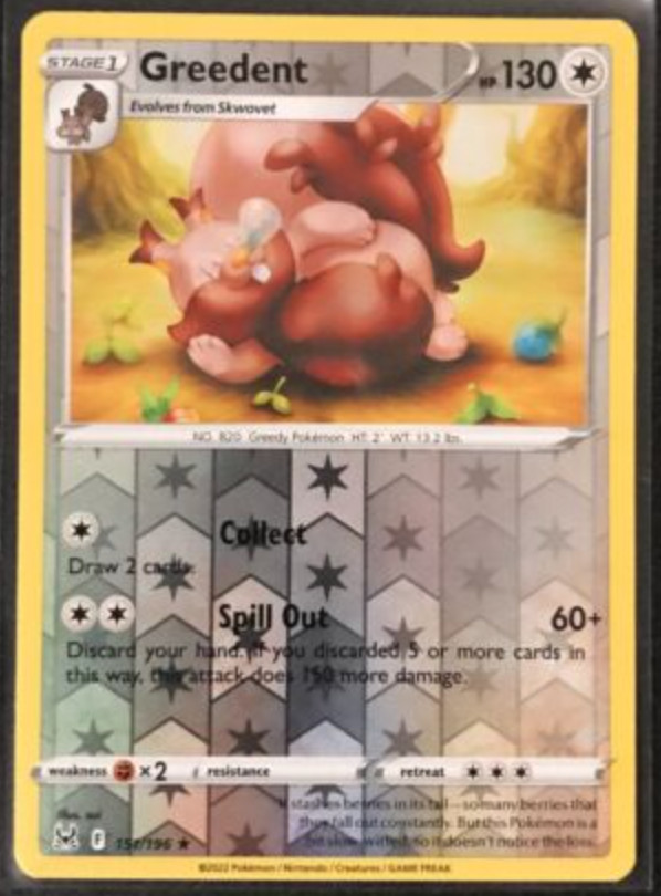 Greedent 151/196 Reverse Holo Rare- Pokemon SWSH11 Lost Origins M/NM- New