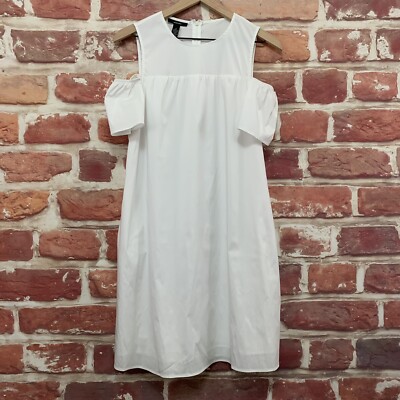 Alfani Dress Womens Size 4 White Poplin Stretchy Casual Cold Arm Zip Up