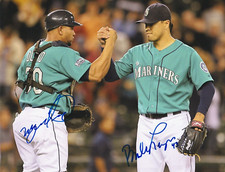 BRANDON LEAGUE / MIGUEL OLIVO SEATTLE MARINERS  ACTION SIGNED 8x10