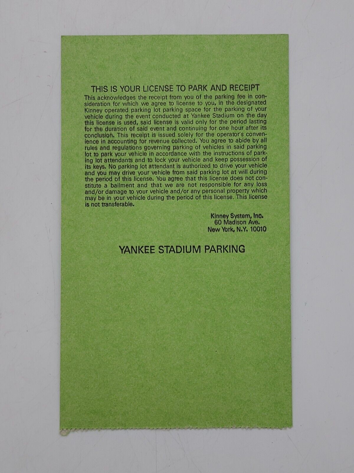 Vintage Yankee Stadium Parking License To Park Special Event Torn Bottom 3"X5.5"