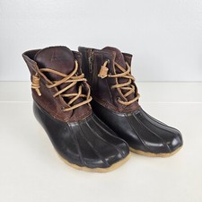SPERRY Women's Duck Rain Boots Size 5.5M Top Sider Saltwater Brown Waterproof