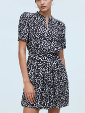 NWT Madewell Button-Front Blouson Mini Shirtdress in Floral Crepe Black Sz 6
