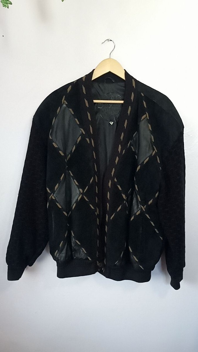 Vintage Italian Jacket Leather Men Multicolor Knit XL Button | eBay