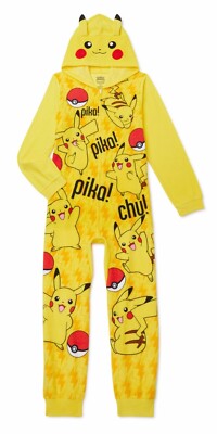 Pokemon Pikachu Union Suit One Piece Pajamas 10 12 Boy - Main Image