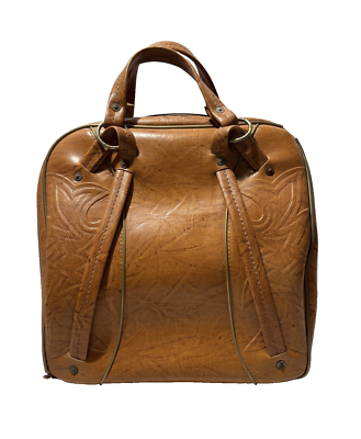 VTG Brunswick Bowling Ball Bag Brown Leather Metal Rack Scovill