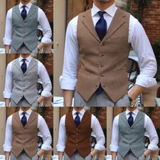 Formal Men Suit Houndstooth Waistcoats Tweed Vests Wedding Vintage 20 Wool Retro