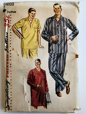 UNCUT Simplicity 4108 Men s Pajamas & Nightshirt 38-40 Medium Vintage Pattern