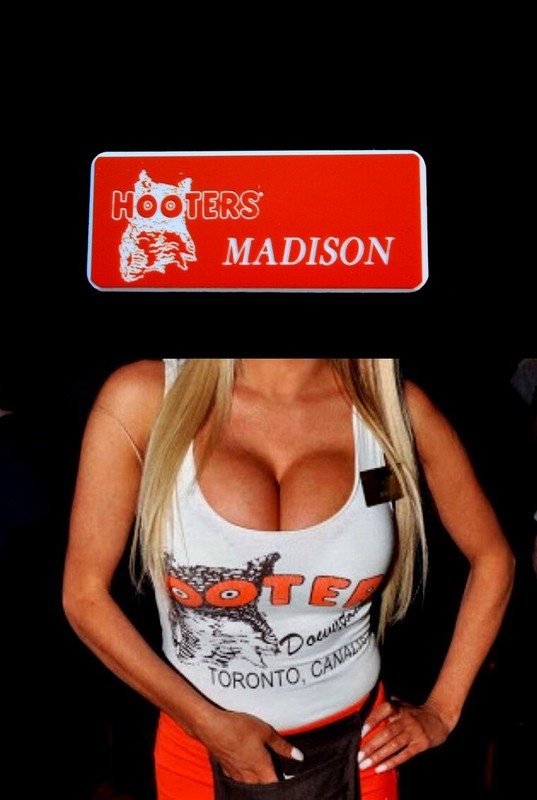 Hooters Uniform Madison Name Tag Pin bar maid cheerleader Lingerie Casino 
