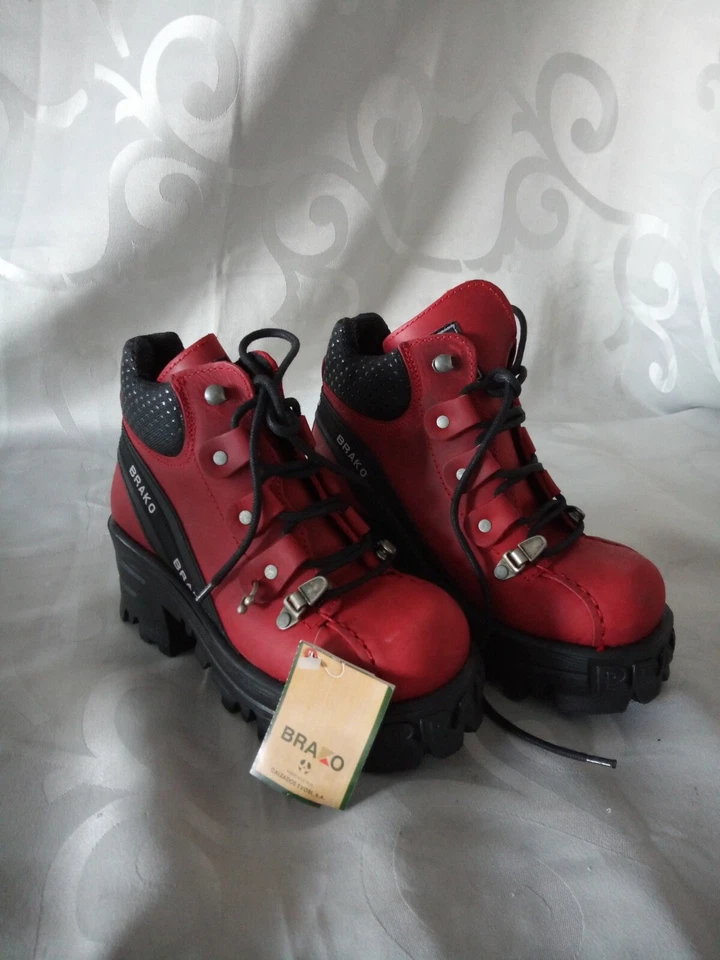CHAUSSURES GRUNG GOTHIQUE BRAKO ROUGE FONCÉ ÉCOLOGIQUE VINTAGE 34,5 35 - Photo 1/4