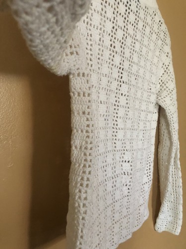 NY Based Women Size Medium Sweater Cardigan Zip Front White Crochet Long sleeve - Picture 8 of 21