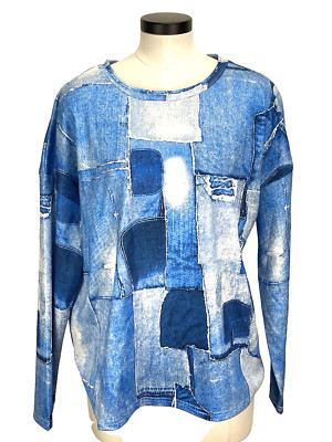 Chicme Womens Blouse Size 1XL Blue Colorblock Pull Over Drop Shoulder Stretch