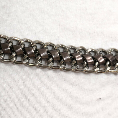 RALPH LAUREN Silver Double Chain Link Patent Leather Woven Logo Charm Belt L/XL Ralph Lauren Sterling Silver Chain Buckle Belt main image 4