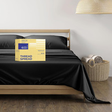 Luxury Egyptian Cotton King Size Sheets Set - 600 Thread Count, Black