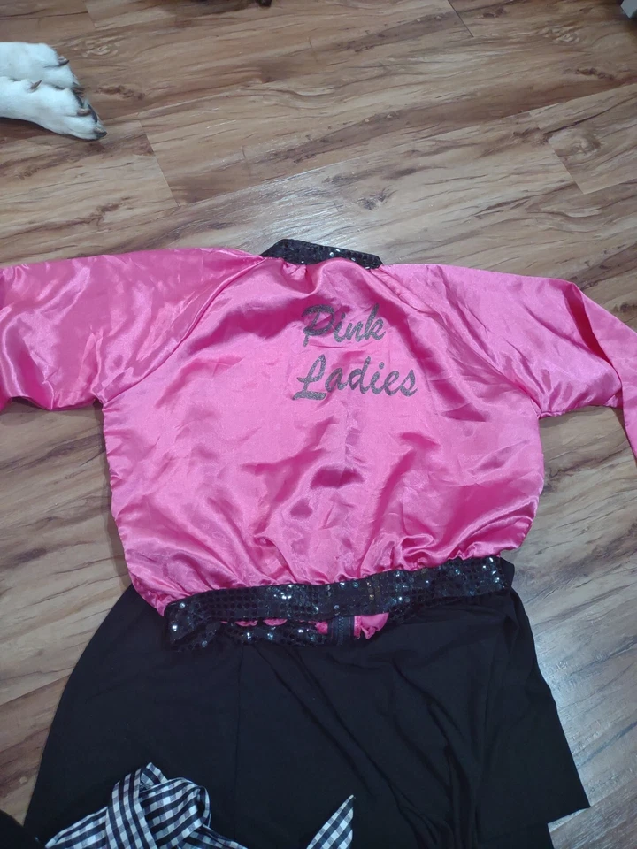Pink Ladies Jacket. 50's costume. pink silky jacket. zips up. size Large - Image 3 of 4