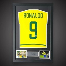 R9 Ronaldo Nazario Signed Framed Brazil Shirt New For 2023. COA Beckett &pound;599
