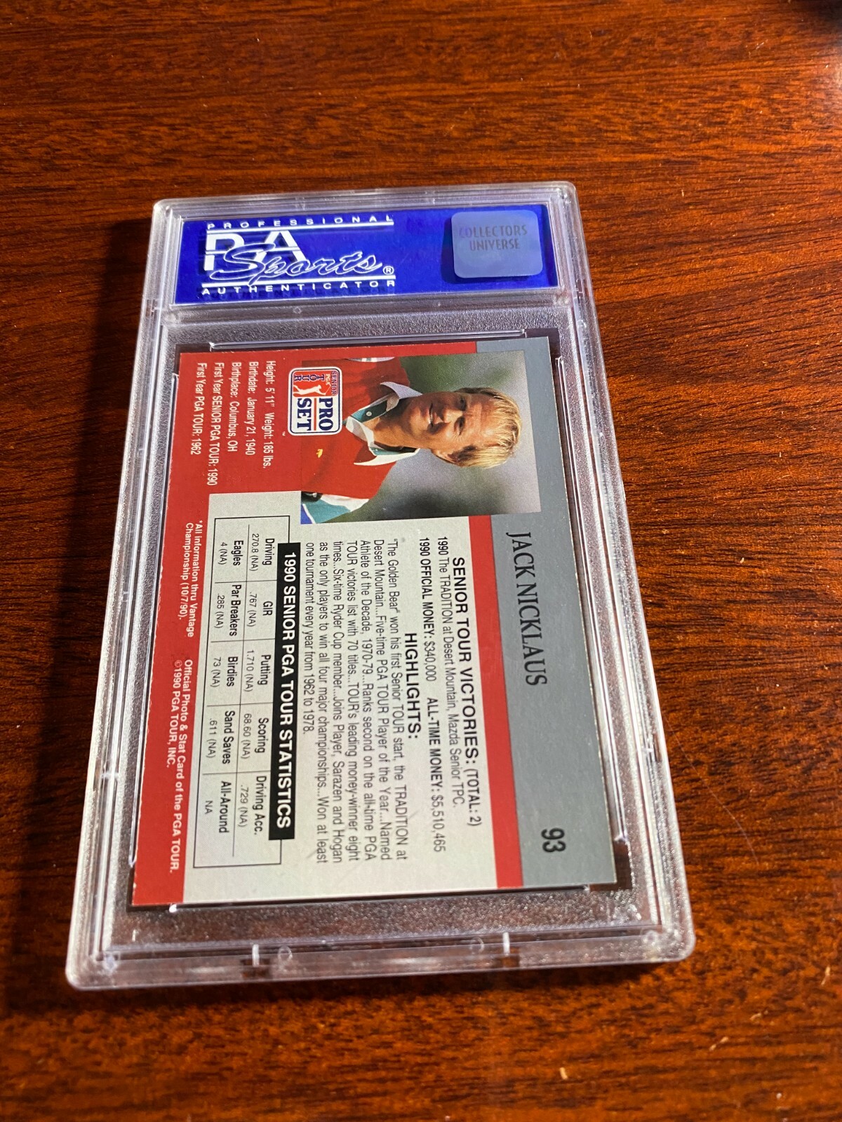1990 PGA Tour Pro Set #93 Jack Nicklaus PSA 9 view 2