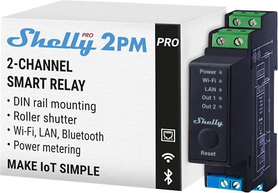 Shelly Relais Schalter Pro 2PM Wlan LAN Bluetooth 2-Kanal-Smart mit Strommessung