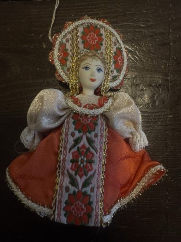 Russian Kokoshnik Ornament Girl Doll Handmade Porcelain Face Christmas Folk