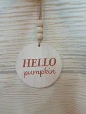 New! "Hello Pumpkin" Fall Luggage Tag Wood Sign Thanksgiving Autumn Halloween 