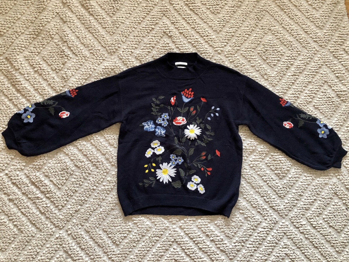 Navy Embroidered Floral Jumper Banned Retro Carla Romantic Floral