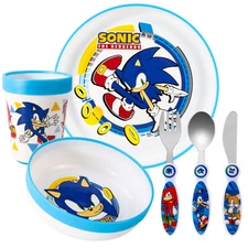 Sonic Kids 6 Piece Dinnerware Cutlery Set - Plate/Bowl/Cup/Knife/Fork/Spoon