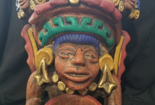 Vtg Mayan Inca Aztec Clay Sitting Man w Bowl & Vase 11-1/4"tall X 8"wide Heavy - Imagen 6 de 13