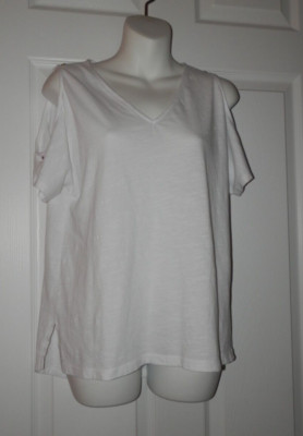 Michael Kors Women's White Cold Shoulder Short Sleeve T-Shirt sz S