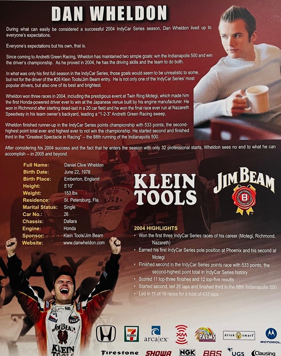 2005 Dan Wheldon SIGNED Jim Beam Klein Tools Andretti Indy 500