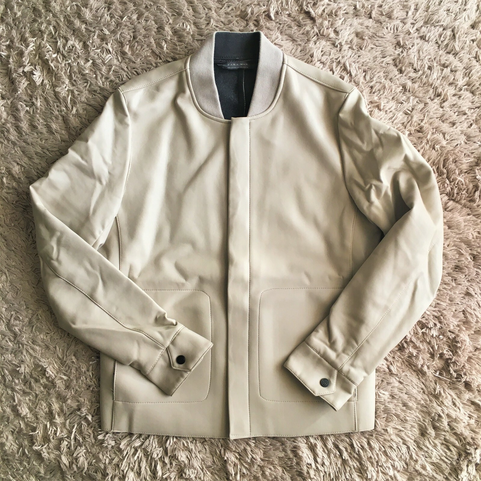 zara beige faux leather jacket