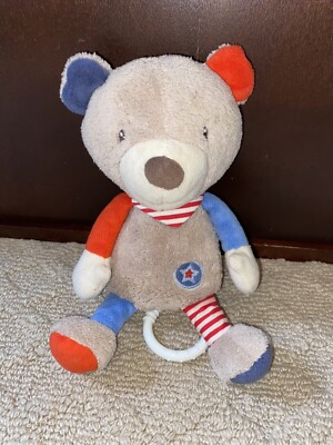 Topomini Lovey Bear Plush Baby Toy Music Musical Pull Crib Ties Red White Blue