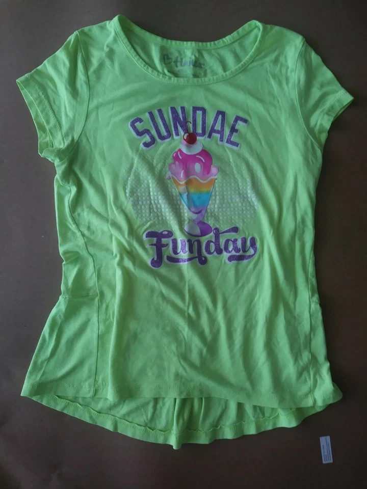 🌹Camiseta Hanes Girls Gráfica 'Sundae Fun Day' Volantes Espalda Verde Neón Talla L🌹 Foto 4 de 4