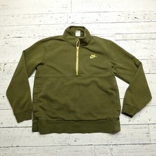 Nike Club Fleece Sweatshirt Adult M Green Fleece 1/2 Zip Gold Logo Mock Neck