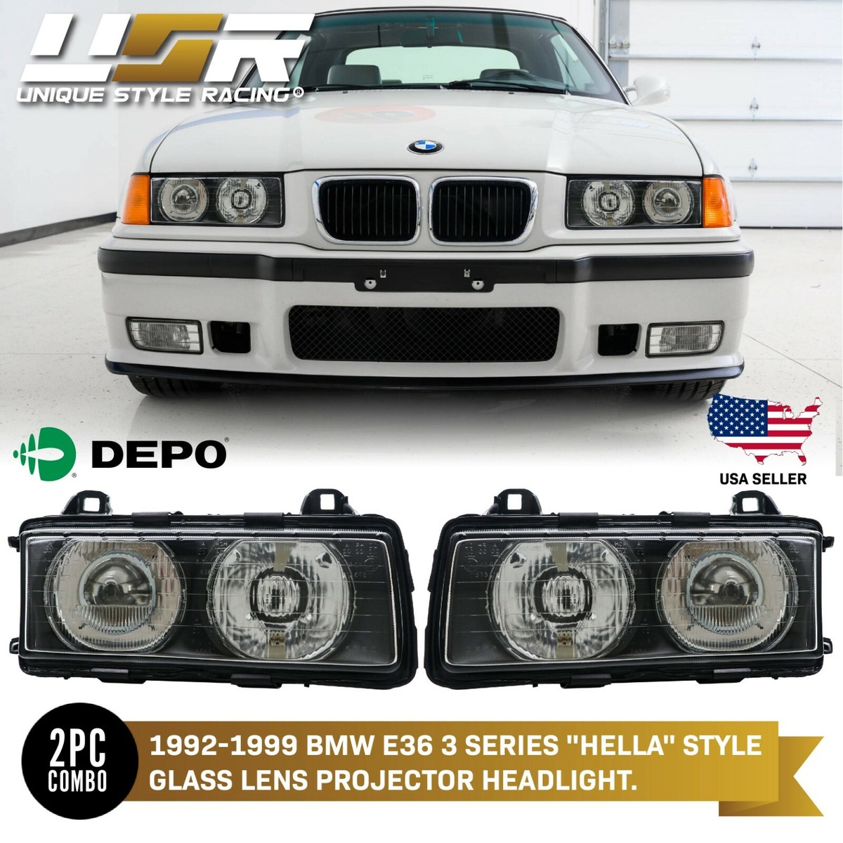 Euro GLASS Hella Style Ellipsoid Projector Headlight by DEPO for