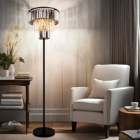 Standleuchte Stehlampe Schlafzimmerleuchte Glaskristalle Rauch Klar Led H 160Cm