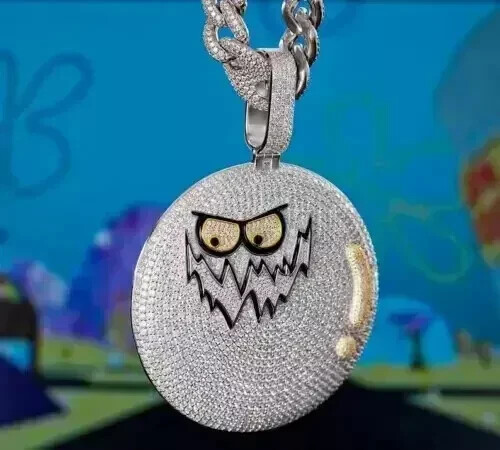 5.80Ct Round Cut Real Moissanite Custom Cartoon Pendant 14K White Gold Plated - Picture 1 of 6