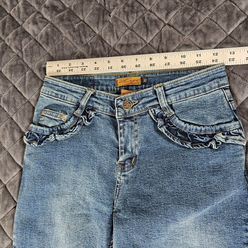 Luc Jeans Womens Denim Jeans Waist 25" Heart Back Pockets Wide Bottom Flares - Picture 4 of 16