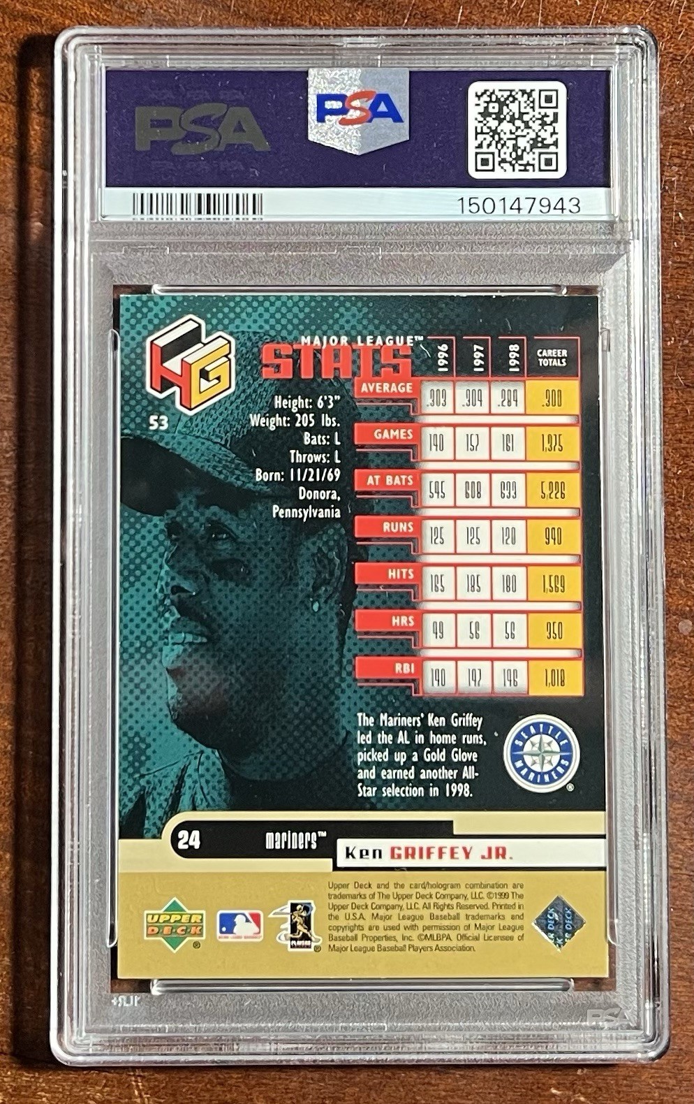 1999 Upper Deck HOLOGrFX Ken Griffey Jr. AuSOME GOLD🥇PSA 9🚨MINT💎Rare 🔥 view 3